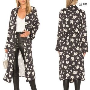 L'Academie Black Floral Tie-Waist Kimono Jacket